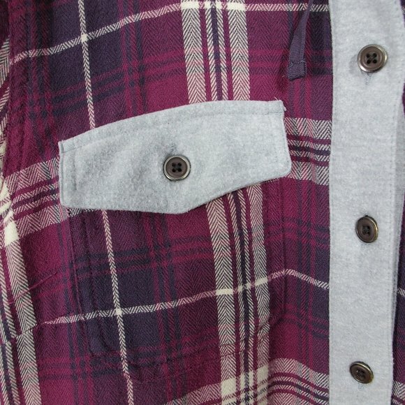 Plaid Button-Up Hoodie - Purple and Gray - Picture 3 of 9